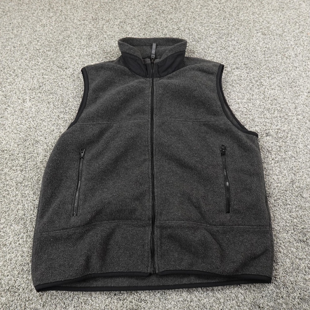 VTG Lands End Vest Mens L Gray Full Zip Fleece Sweater Gilet Jacket USA Warm 90s